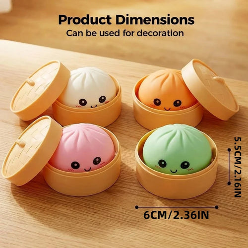 Small Dumpling Stress Ball with Steamer Colorful Squishy Bun Sensory Toy for Anxiety Relief, Squeeze Dough Ball for Adults&Kids